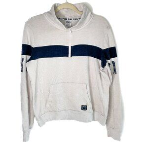 PINK Jacket Adult L - 1/4 Zip Pockets Victorias Secret White Long Sleeve Womens